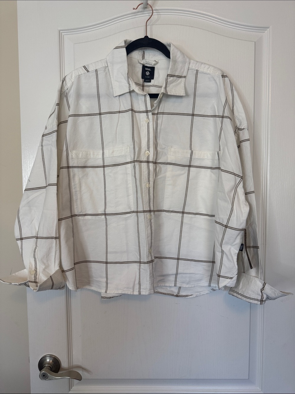 Vans Antica Long Sleeve Button Down Boxy Shirt Top White / Brown XL